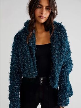 Free People Teal Bowen Cardi